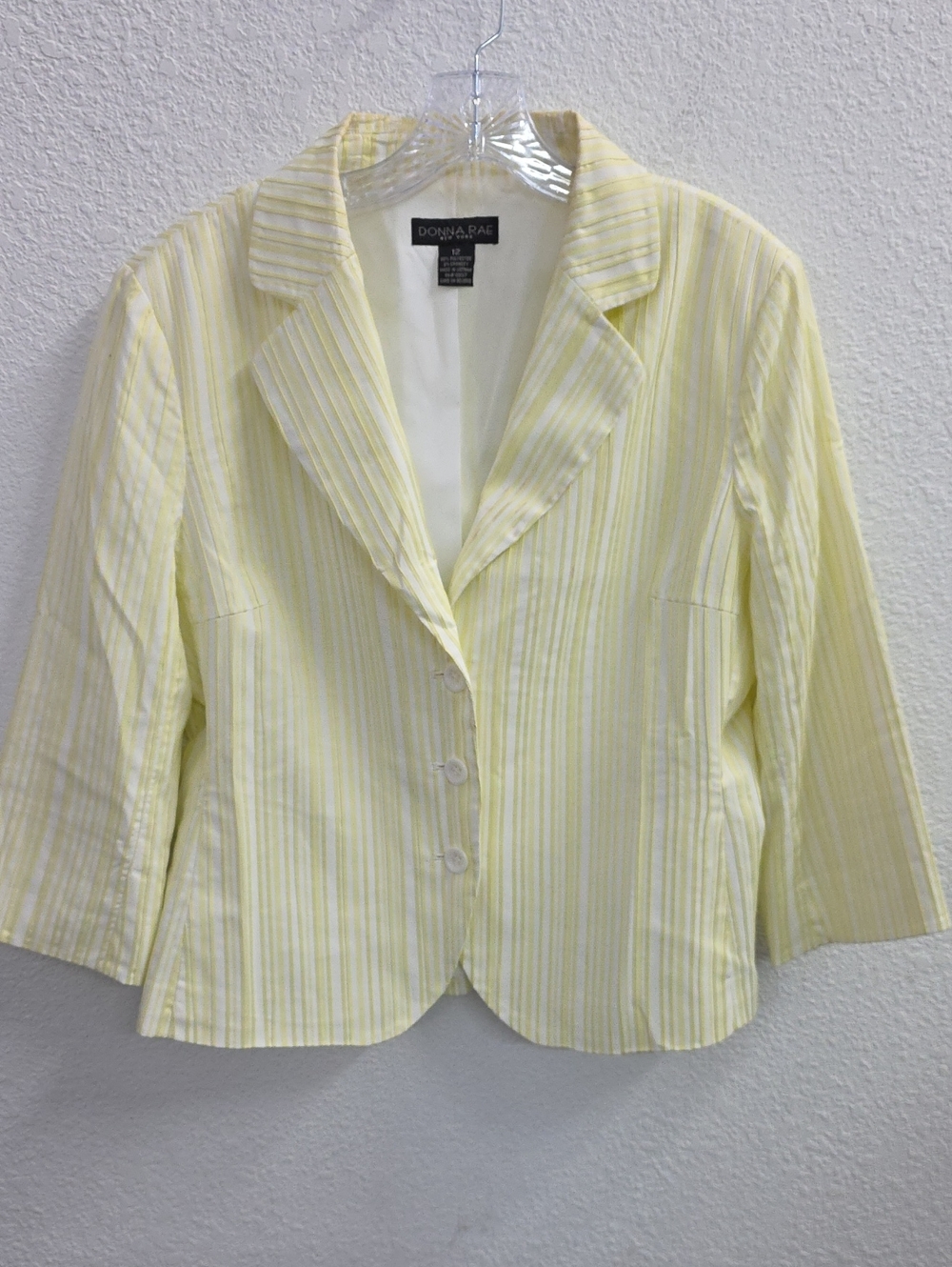 Donna Rae New York Yellow White Striped Cropped Blazer Jacket Size 12
